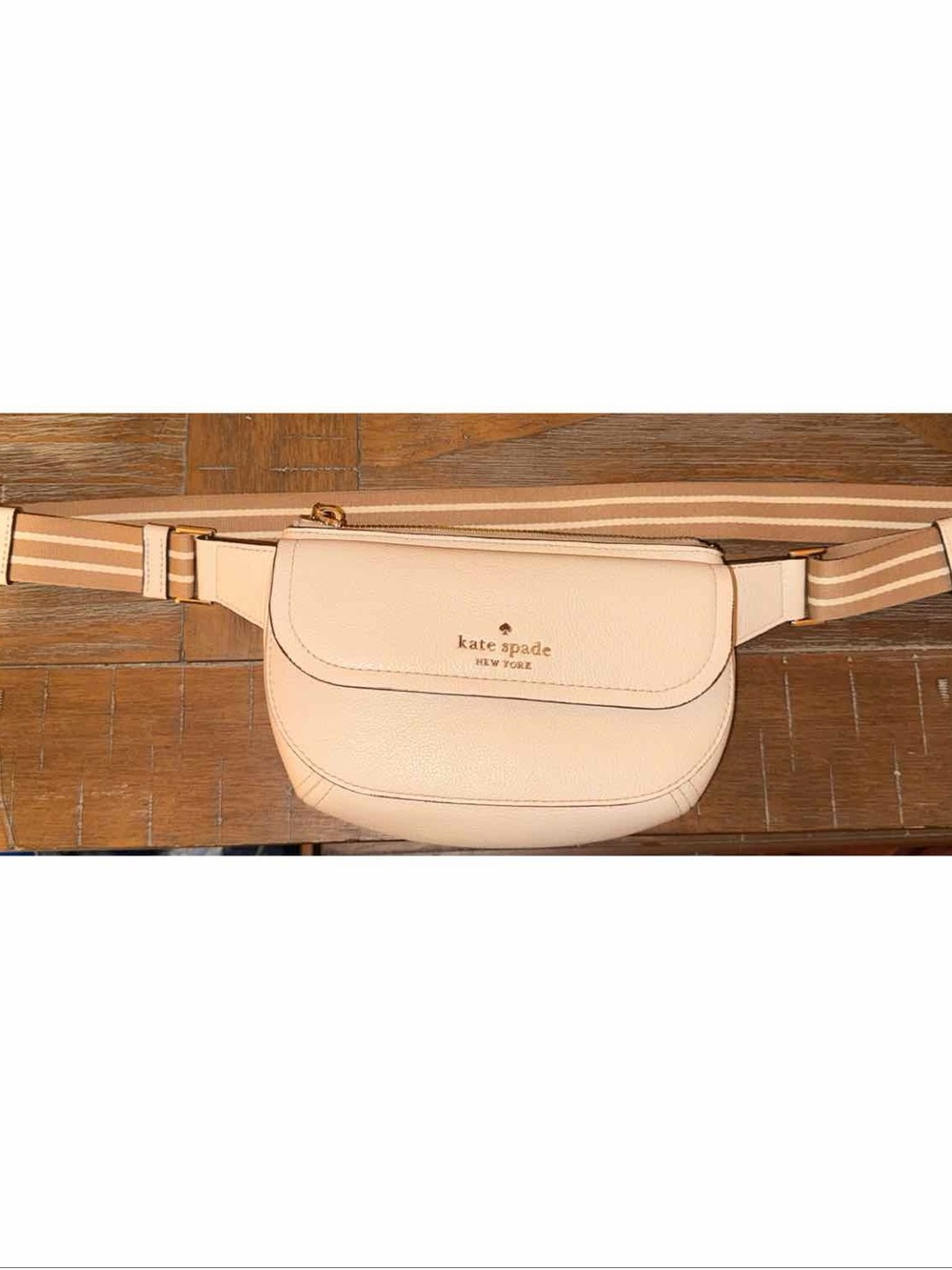 Kate Spade Cream Leather Belt Bag with Striped Strap